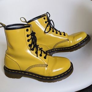 Yellow Dr Martens 1460 patent leather boots